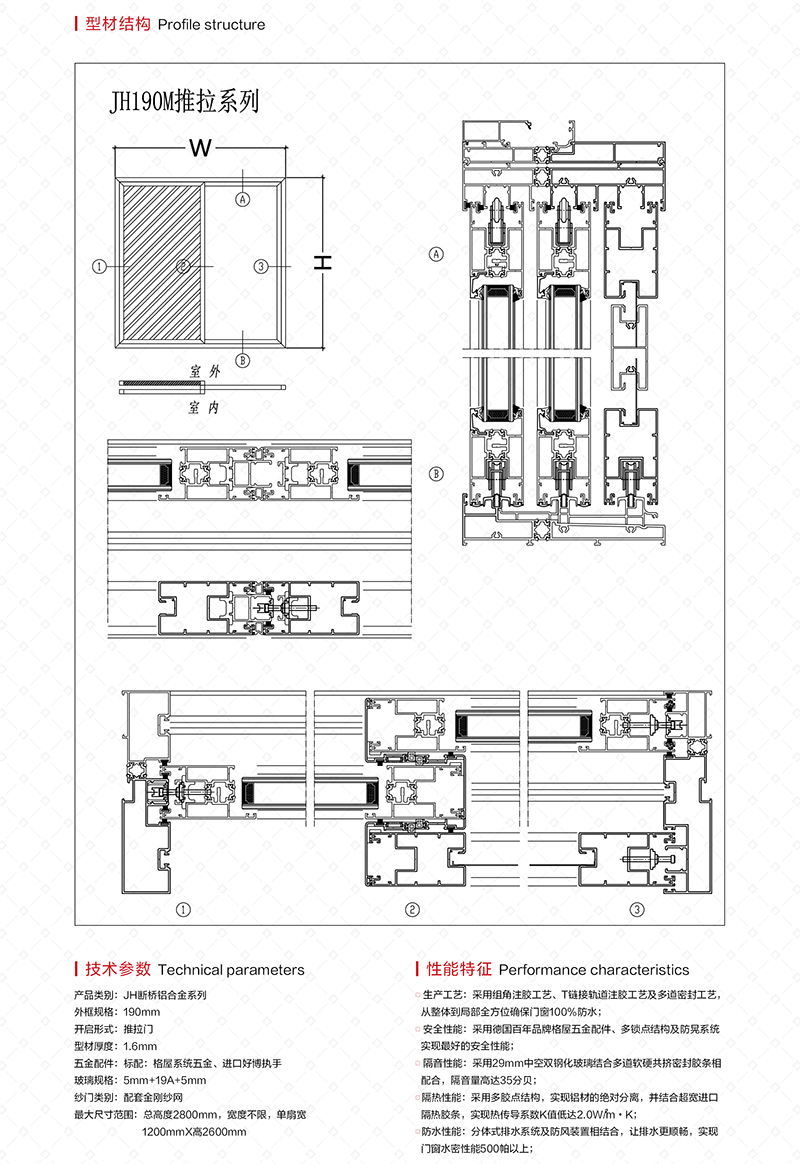 JH190M三轨断桥推拉门（纱）