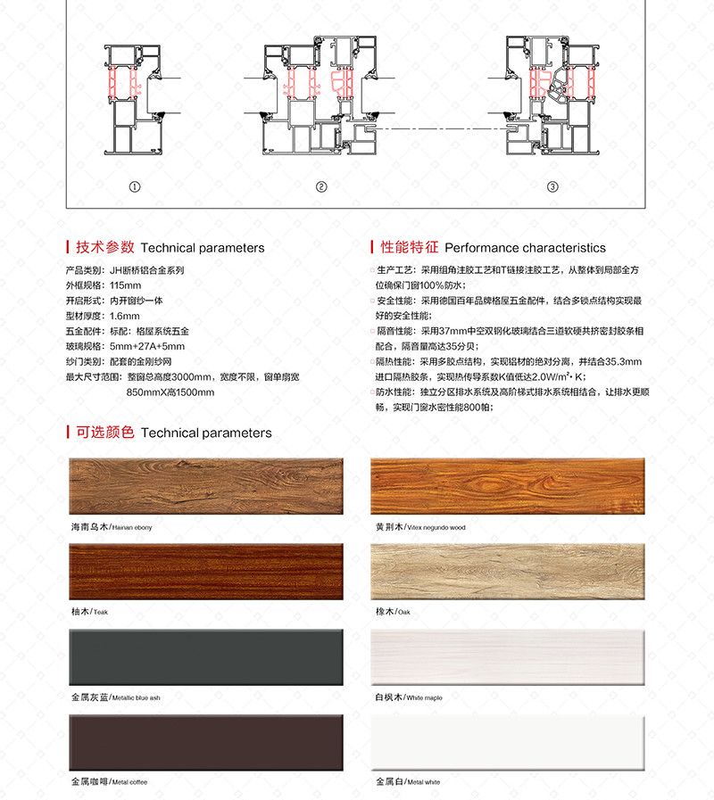 JH115N内开断桥窗纱一体